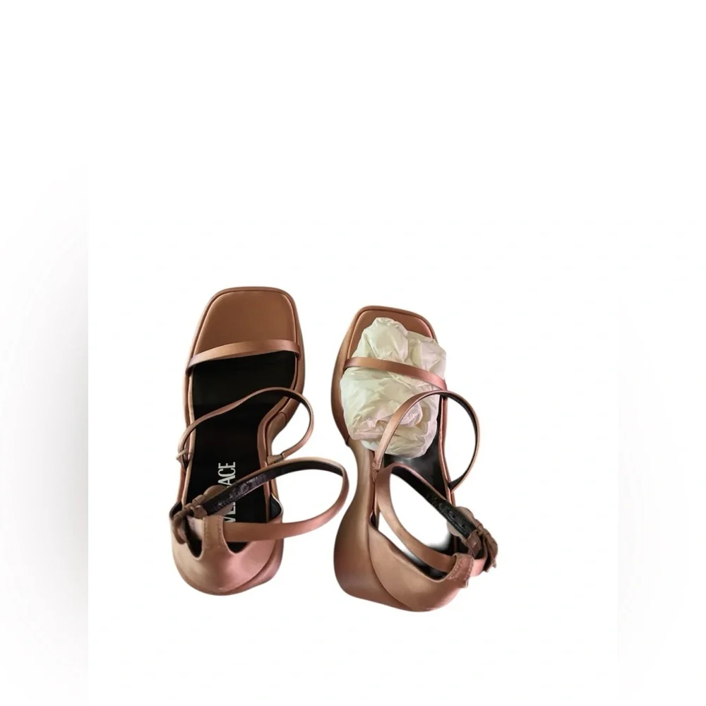 Versace Womens Safety Pin Satin Platform Wedge Sandals